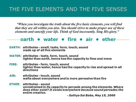 earth • water • fire • air • ether