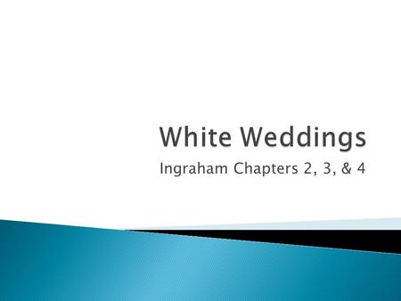 Ingraham Chapters 2, 3, & 4. Group One: pp. 59-76Primary Wedding Market Purchasing the Wedding Gown Wedding Gown Production Group Two: pp. 76-86Wedding.