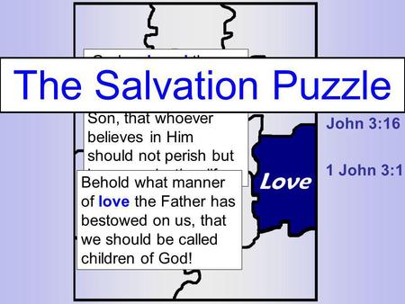 God so loved the world that He gave His only begotten Son, that whoever believes in Him should not perish but have everlasting life. The Salvation Puzzle.