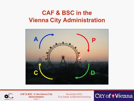 November 2003 Eva Sejrek & Manfred Fasching CAF & BSC in the Vienna City Administration Folie 1 CAF & BSC in the Vienna City Administration P DC A.