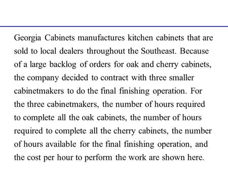 Georgia Cabinets manufactures kitchen cabinets that are sold to local dealers throughout the Southeast. Because of a large backlog of orders for oak and.
