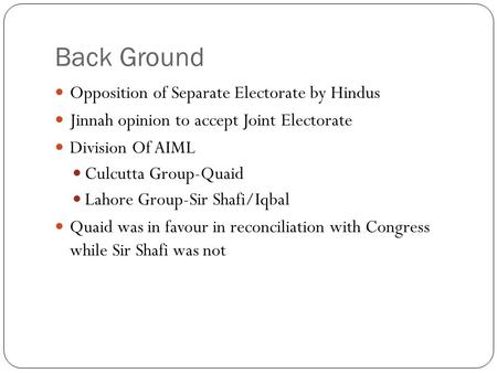 Back Ground Opposition of Separate Electorate by Hindus