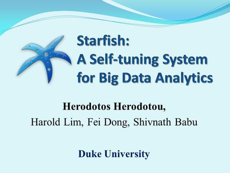 Herodotos Herodotou, Harold Lim, Fei Dong, Shivnath Babu Duke University.
