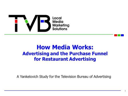 How Media Works: Advertising and the Purchase Funnel for Restaurant Advertising 1 A Yankelovich Study for the Television Bureau of Advertising.