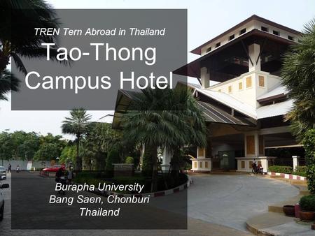 TREN Tern Abroad in Thailand Tao-Thong Campus Hotel Burapha University Bang Saen, Chonburi Thailand.