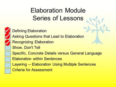 Elaboration Module Series of Lessons