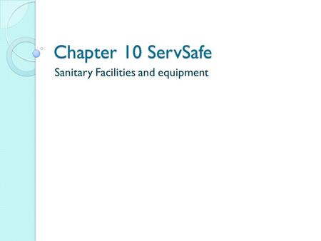 Sanitary Facilities and equipment