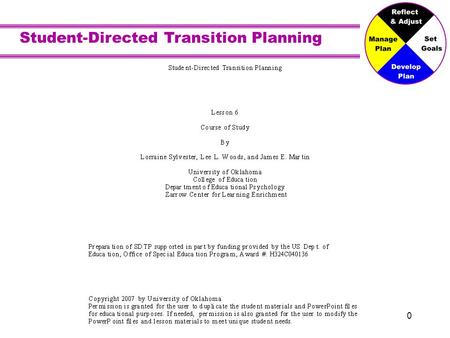 Student-Directed Transition Planning 0. 1 Course of Study.