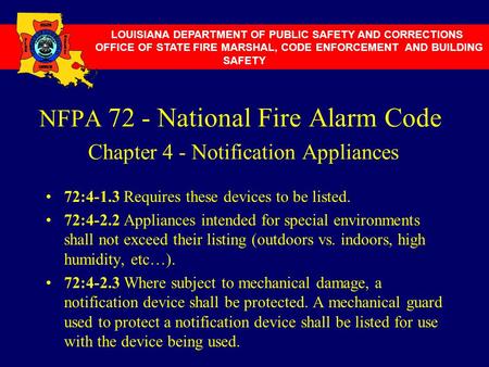 NFPA 72 - National Fire Alarm Code Chapter 4 - Notification Appliances