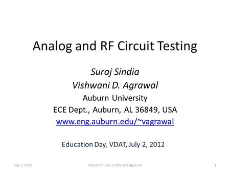 Analog and RF Circuit Testing
