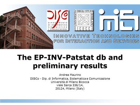The EP-INV-Patstat db and preliminary results