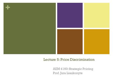 + Lecture 5: Price Discrimination AEM 4160: Strategic Pricing Prof. Jura Liaukonyte 1.