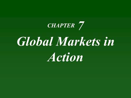 CHAPTER 7 Global Markets in Action. Learning Objectives Explain how markets work with international trade Identify the gains from international trade.