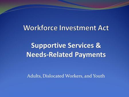 Adults, Dislocated Workers, and Youth Supportive Services & Needs-Related Payments.