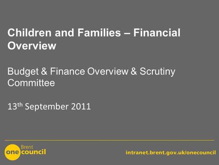 Children and Families – Financial Overview Budget & Finance Overview & Scrutiny Committee 13 th September 2011.