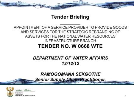 DEPARTMENT OF WATER AFFAIRS Senior Supply Chain Practitioner.