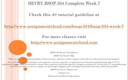 DEVRY BSOP 334 Complete Week 7 Check this A+ tutorial guideline at  For more classes visit