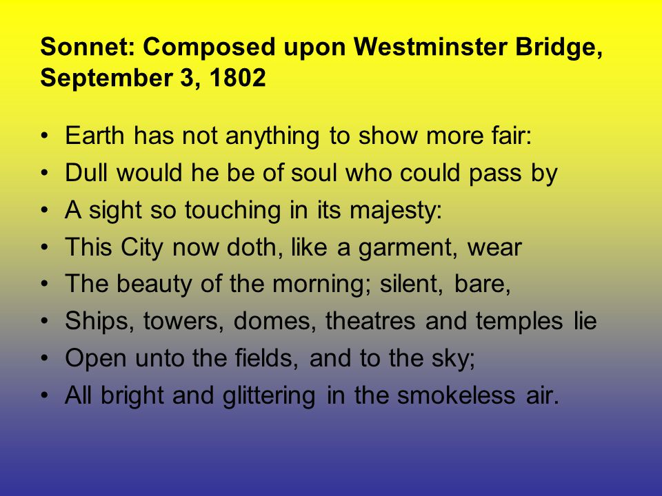 summary of the poem upon westminster bridge by william wordsworth