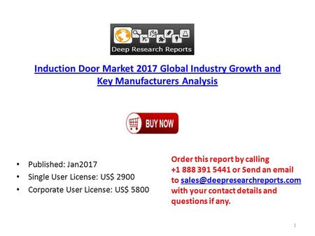 Induction Door Market 2017 Global Industry Growth and Key Manufacturers Analysis Published: Jan2017 Single User License: US$ 2900 Corporate User License: