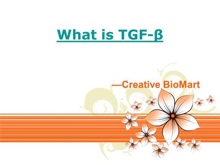Page 1 What is TGF-β —Creative BioMart. Page 2 The transforming growth facor beta (TGF-β) superfamily is a large family of growth factors named after.