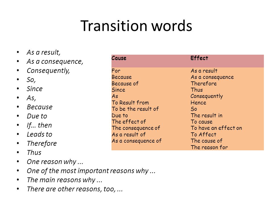 cause and effect transition words
