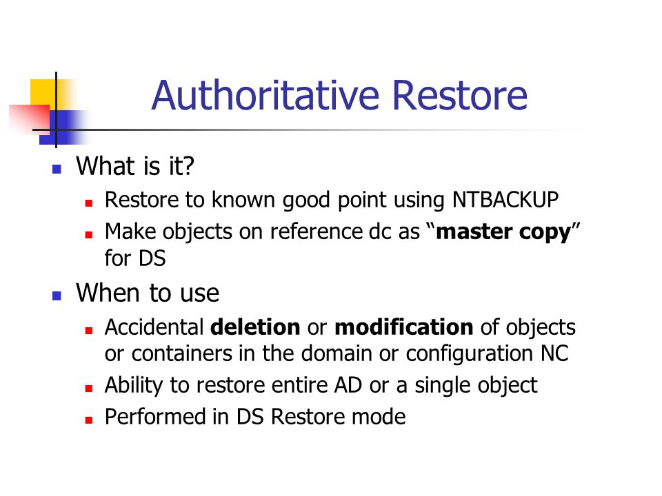 Authoritative Restore Active Directory Subtree In Data