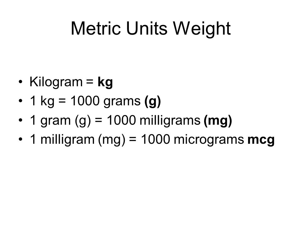 Kilograms Milligrams Grams Chart