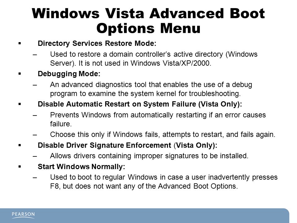Windows Vista Advanced Boot Options Menu Windows
