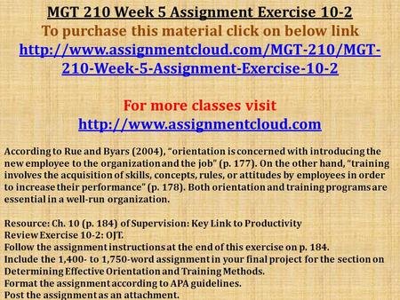 MGT 210 Week 5 Assignment Exercise 10-2 To purchase this material click on below link  210-Week-5-Assignment-Exercise-10-2.
