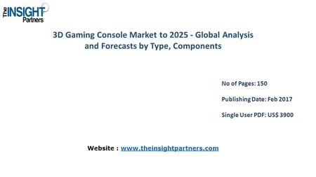 3D Gaming Console Market to Global Analysis and Forecasts by Type, Components No of Pages: 150 Publishing Date: Feb 2017 Single User PDF: US$ 3900.