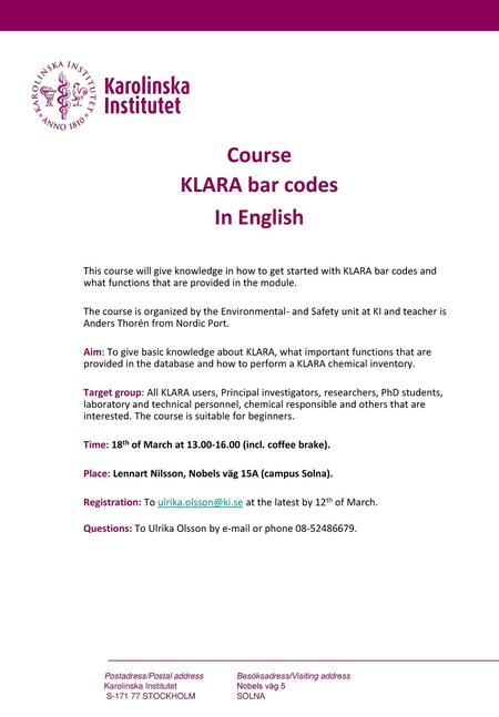 Course KLARA bar codes In English