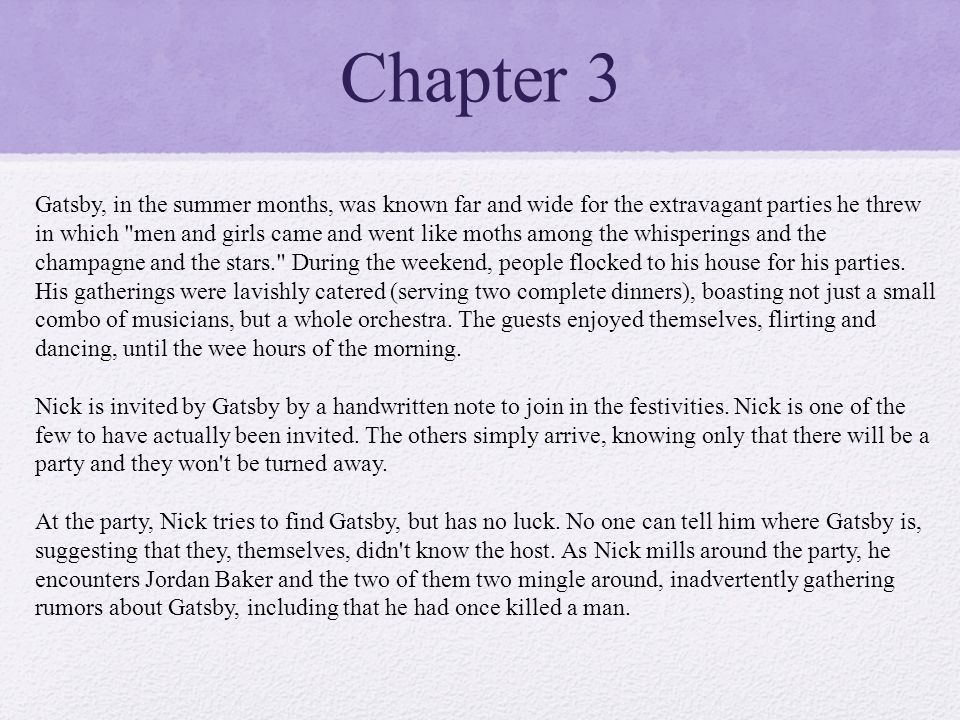 Great Gatsby Chapter 3 How Does