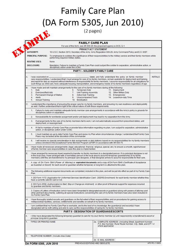 Army family care plan forms Telegraph
