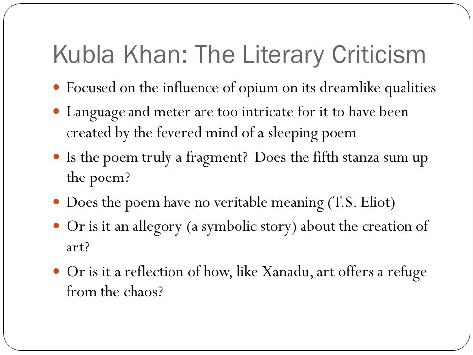 critical appreciation of kubla khan by coleridge