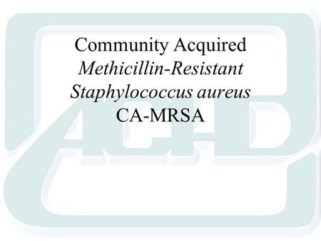Community Acquired Methicillin-Resistant Staphylococcus aureus CA-MRSA