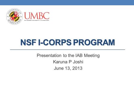 Presentation to the IAB Meeting Karuna P Joshi June 13, 2013