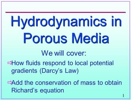 Hydrodynamics in Porous Media