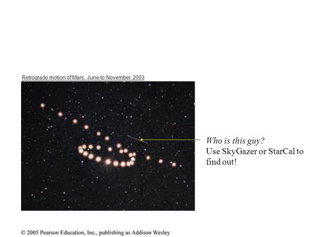 Retrograde motion of Mars, June to November, 2003 Who is this guy? Use SkyGazer or StarCal to find out!
