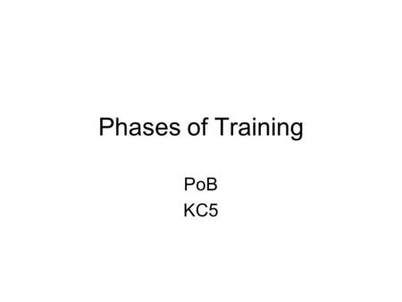 Phases of Training PoB KC5. Phases of Training The training year can be split into different phases or periods. This is known as periodisation. The year.