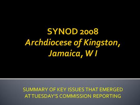 SUMMARY OF KEY ISSUES THAT EMERGED AT TUESDAYS COMMISSION REPORTING.