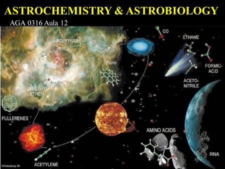 ASTROCHEMISTRY & ASTROBIOLOGY AGA 0316 Aula 12. Outline 1. Astrochemistry & Meteoritic Organics 2. Extraterrestrial Delivery 3. Early Earth.