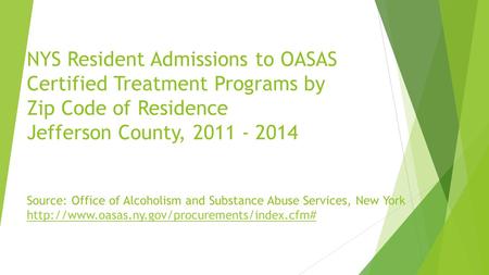 NYS Resident Admissions to OASAS Certified Treatment Programs by Zip Code of Residence Jefferson County, 2011 - 2014 Source: Office of Alcoholism and Substance.