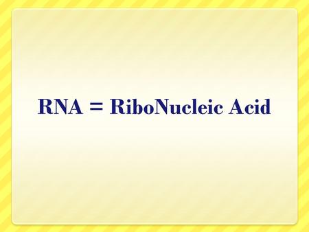 RNA = RiboNucleic Acid Synthesis: to build