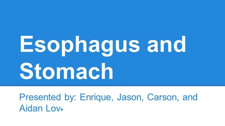 Esophagus and Stomach Presented by: Enrique, Jason, Carson, and Aidan Lov ♥