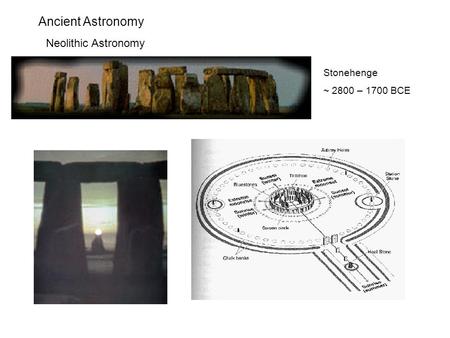 Ancient Astronomy Neolithic Astronomy Stonehenge ~ 2800 – 1700 BCE.