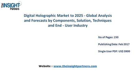 Digital Holographic Market to Global Analysis and Forecasts by Components, Solution, Techniques and End - User Industry No of Pages: 150 Publishing.
