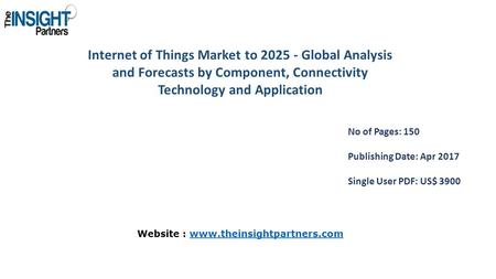 Internet of Things Market to Global Analysis and Forecasts by Component, Connectivity Technology and Application No of Pages: 150 Publishing Date: