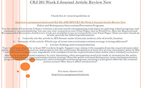 CRJ 301 Week 2 Journal Article Review New Check this A+ tutorial guideline at