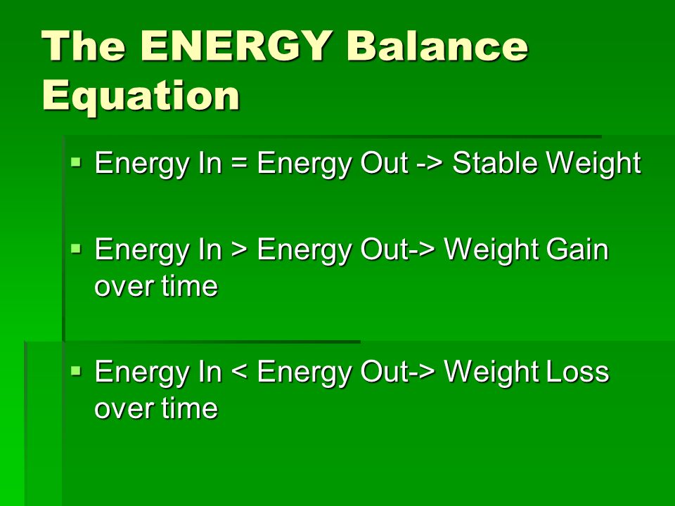 Energy Balance Equation And Weight Loss