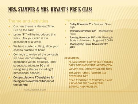 Mrs. Stamper & Mrs. Bryant’s Pre K Class